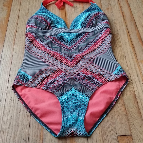 Prana One Piece Swimsuit Orange and Aqua Design - Picture 11 of 11